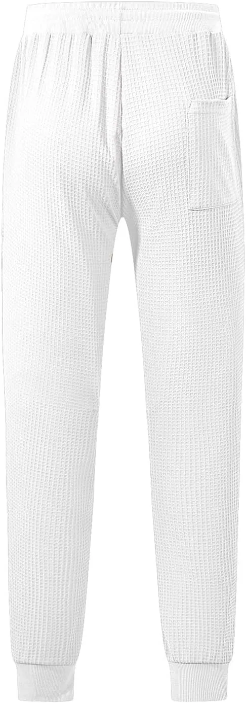 Casual Waffle Sweatpants for Men Drawstring Stretchy Athletic Pant Comfy Breathable Tapered Pants Gym Workout Trouser