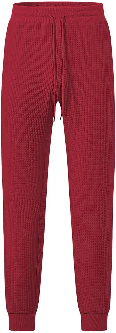 Casual Waffle Sweatpants for Men Drawstring Stretchy Athletic Pant Comfy Breathable Tapered Pants Gym Workout Trouser
