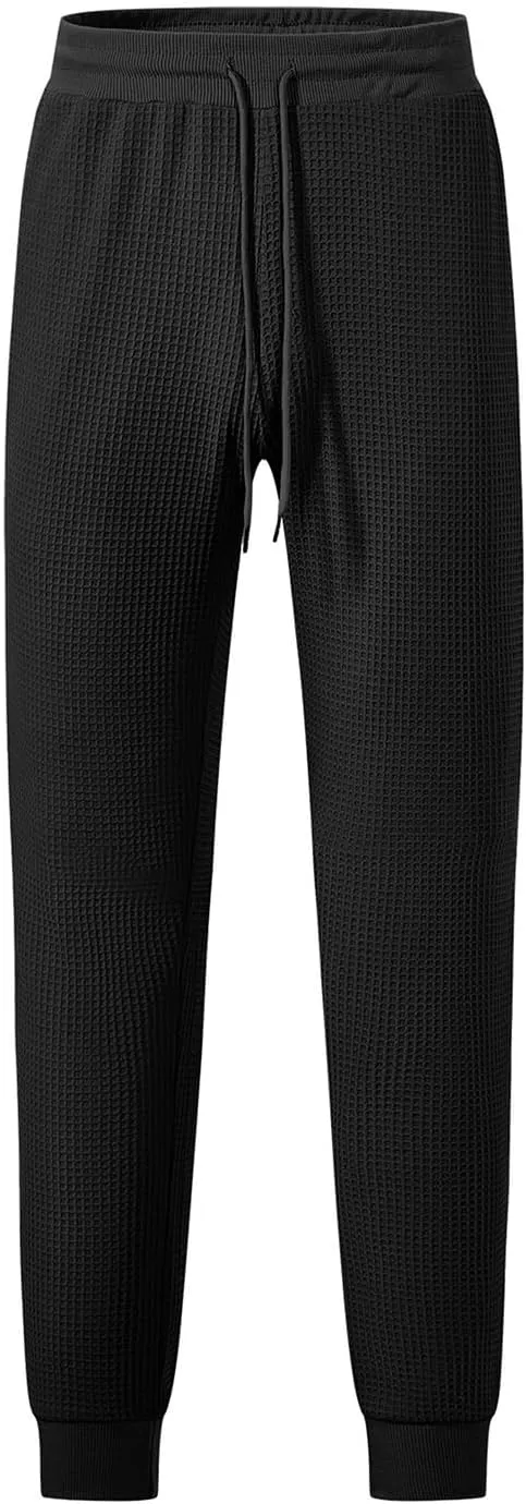 Casual Waffle Sweatpants for Men Drawstring Stretchy Athletic Pant Comfy Breathable Tapered Pants Gym Workout Trouser