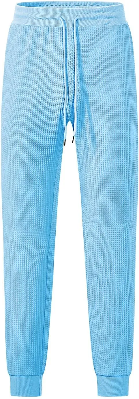 Casual Waffle Sweatpants for Men Drawstring Stretchy Athletic Pant Comfy Breathable Tapered Pants Gym Workout Trouser