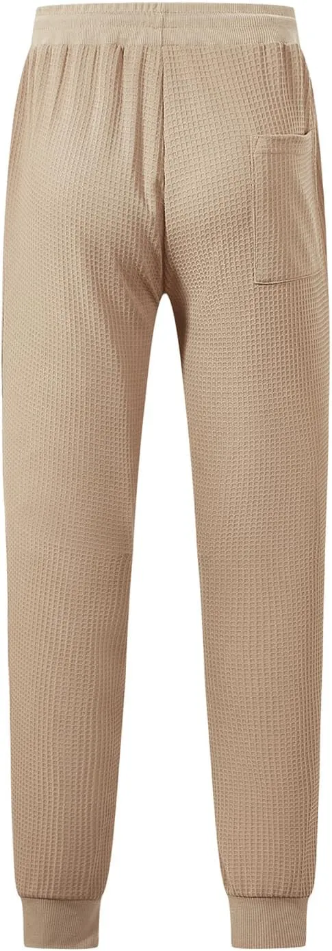 Casual Waffle Sweatpants for Men Drawstring Stretchy Athletic Pant Comfy Breathable Tapered Pants Gym Workout Trouser