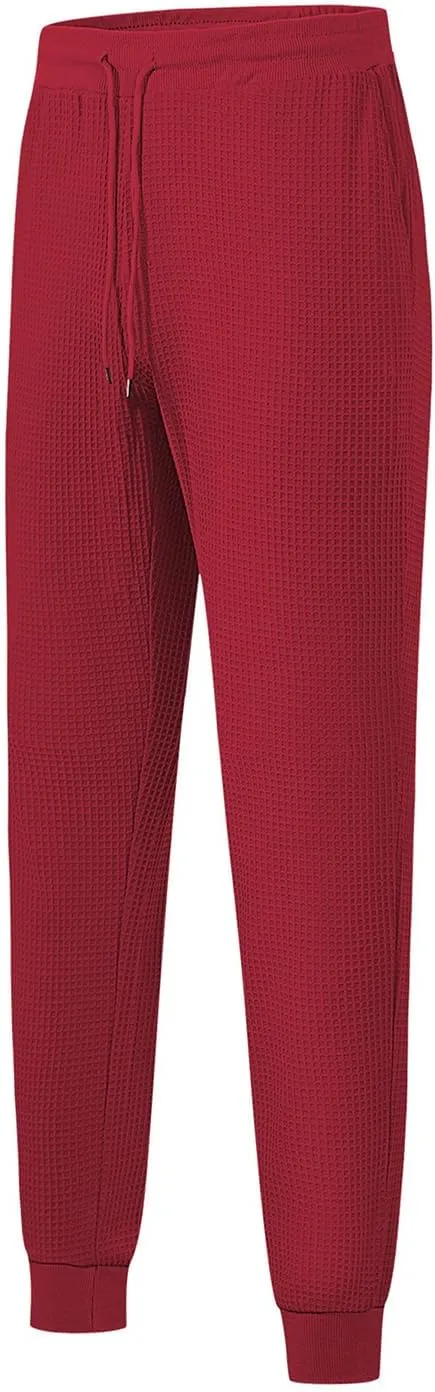 Casual Waffle Sweatpants for Men Drawstring Stretchy Athletic Pant Comfy Breathable Tapered Pants Gym Workout Trouser