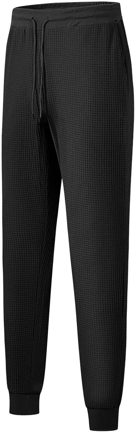 Casual Waffle Sweatpants for Men Drawstring Stretchy Athletic Pant Comfy Breathable Tapered Pants Gym Workout Trouser