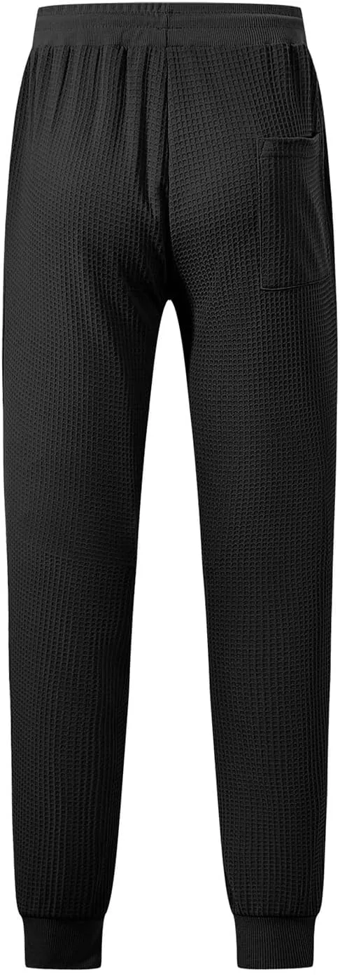 Casual Waffle Sweatpants for Men Drawstring Stretchy Athletic Pant Comfy Breathable Tapered Pants Gym Workout Trouser