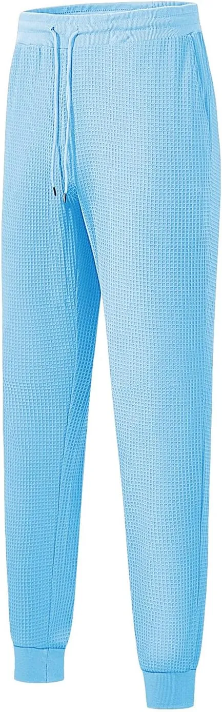 Casual Waffle Sweatpants for Men Drawstring Stretchy Athletic Pant Comfy Breathable Tapered Pants Gym Workout Trouser