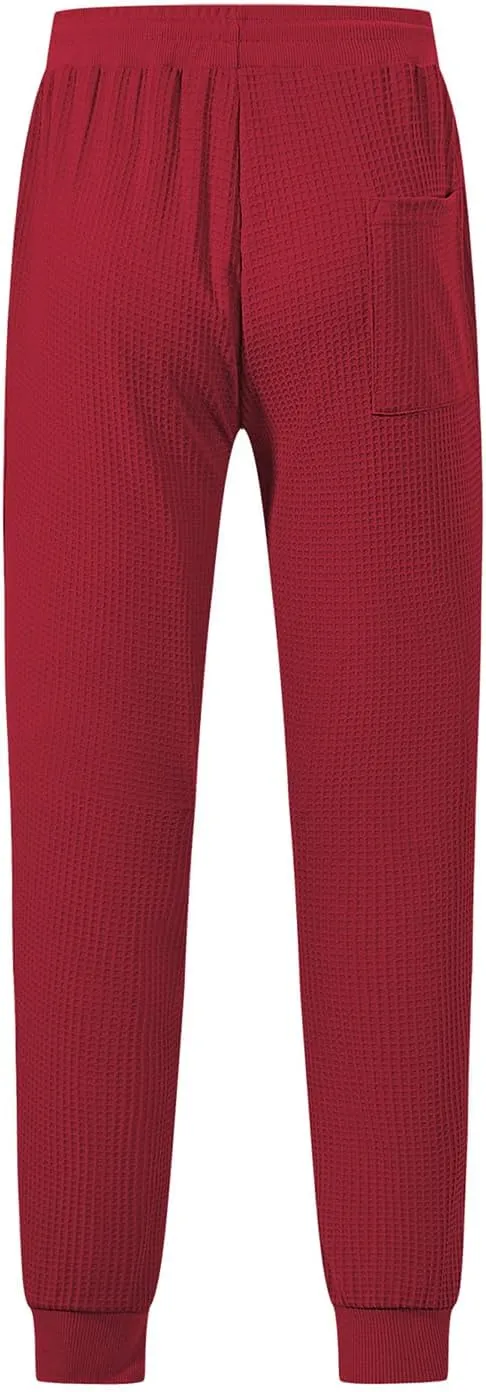 Casual Waffle Sweatpants for Men Drawstring Stretchy Athletic Pant Comfy Breathable Tapered Pants Gym Workout Trouser