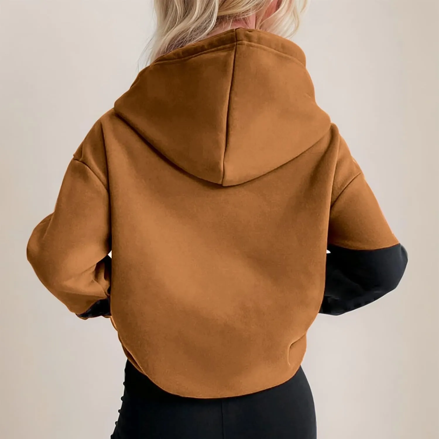 Color Block Hoodie Women Drawstring Sweatshirts with Kangaroo Pocket Y2K Preppy Trendy Casual Loose Hooded Pullovers