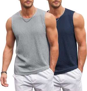 COOFANDY Men's Casual Tank Tops 2 Pack Knit Sleeveless Lightweight Tee Muscle Basic T Shirts