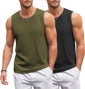 COOFANDY Men's Casual Tank Tops 2 Pack Knit Sleeveless Lightweight Tee Muscle Basic T Shirts