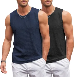 COOFANDY Men's Casual Tank Tops 2 Pack Knit Sleeveless Lightweight Tee Muscle Basic T Shirts
