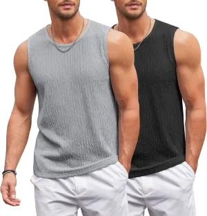 COOFANDY Men's Casual Tank Tops 2 Pack Knit Sleeveless Lightweight Tee Muscle Basic T Shirts
