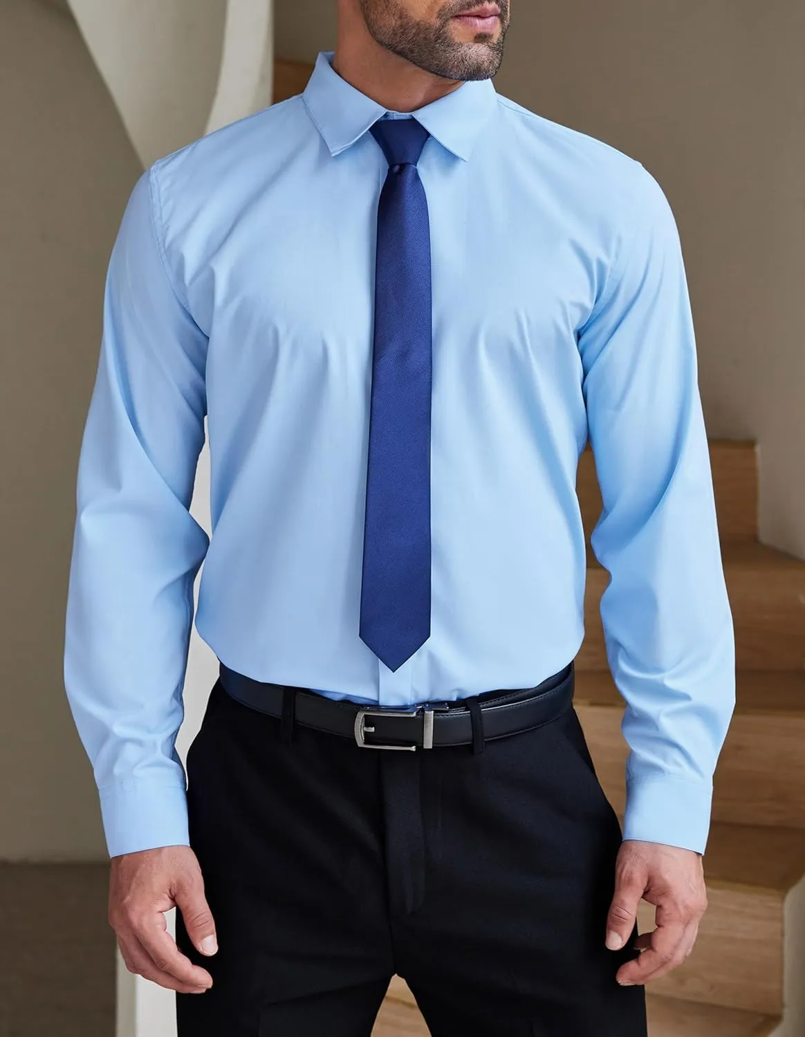 COOFANDY Men's Formal Dress Shirt Hidden Button Front Wrinkle Free Shirt Regular Fit Stretch Business Casual Shirts