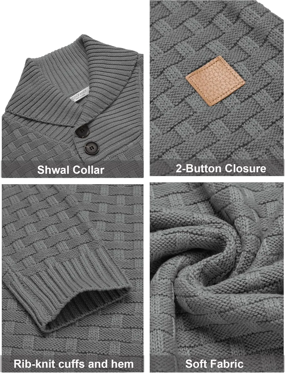 COOFANDY Men's Shawl Collar Pullover Sweater Casual Slim Fit Button Textured Knit Sweaters