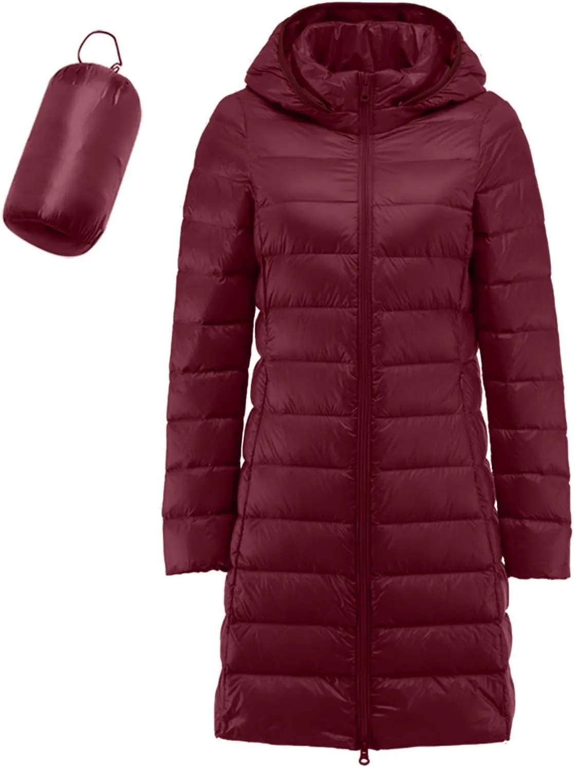 cooki Puffer Jacket Womens Packable Long Slim Fit Lightweight Hooded Down Jacket Quilted Puffer Winter Coats for Women
