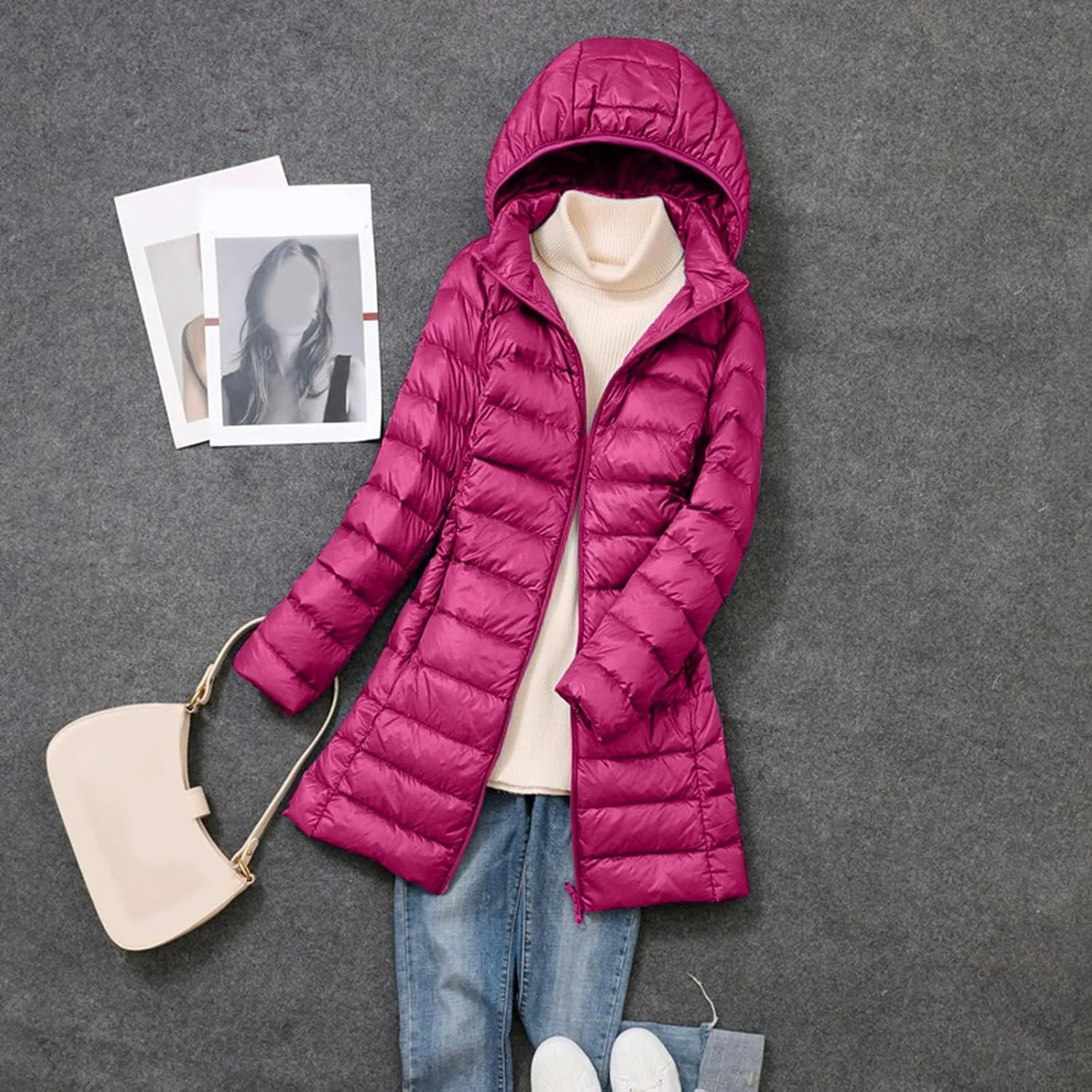 cooki Puffer Jacket Womens Packable Long Slim Fit Lightweight Hooded Down Jacket Quilted Puffer Winter Coats for Women