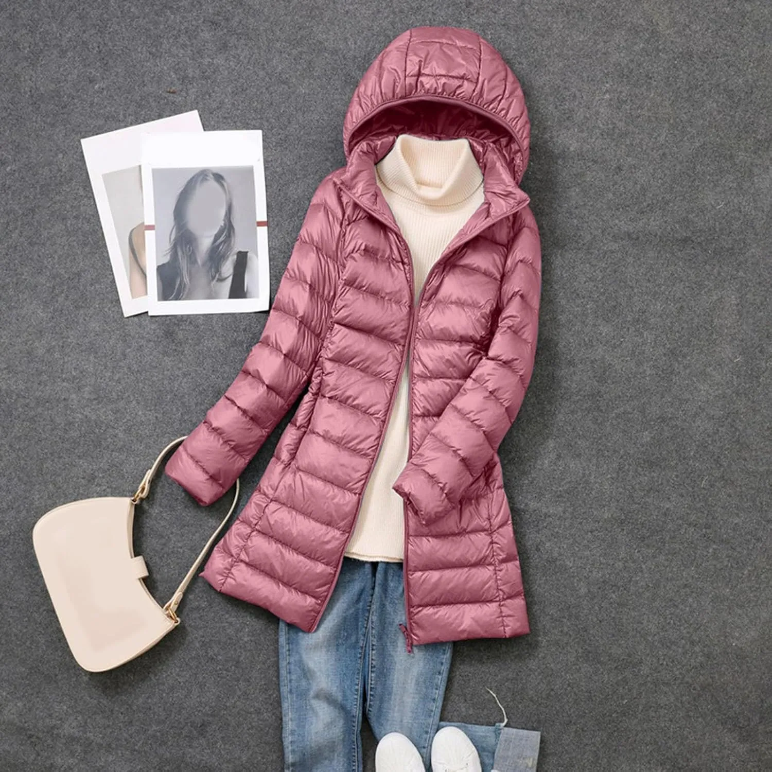 cooki Puffer Jacket Womens Packable Long Slim Fit Lightweight Hooded Down Jacket Quilted Puffer Winter Coats for Women
