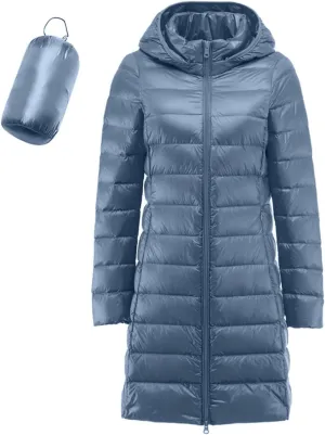 cooki Puffer Jacket Womens Packable Long Slim Fit Lightweight Hooded Down Jacket Quilted Puffer Winter Coats for Women
