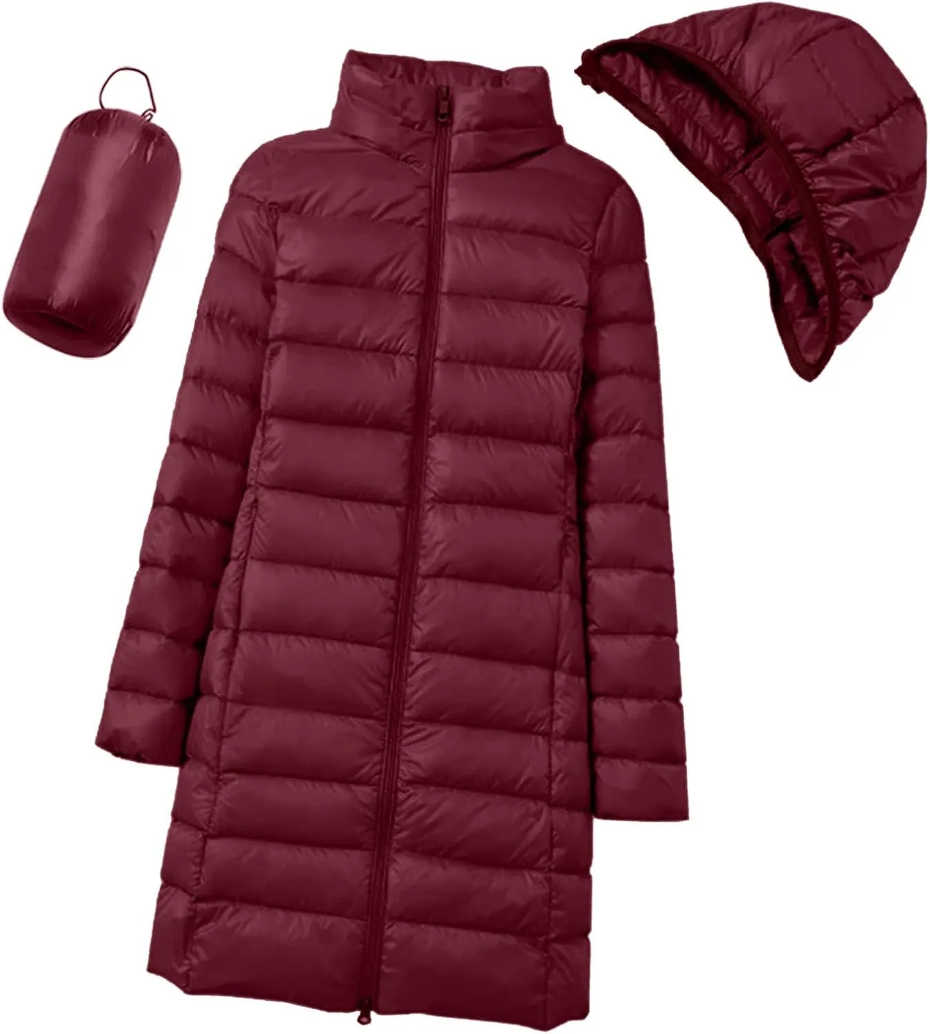 cooki Puffer Jacket Womens Packable Long Slim Fit Lightweight Hooded Down Jacket Quilted Puffer Winter Coats for Women