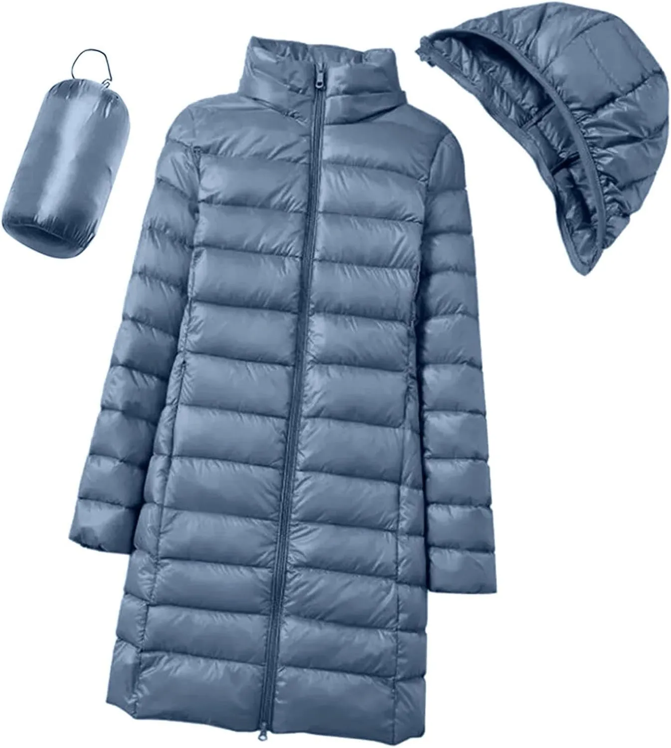 cooki Puffer Jacket Womens Packable Long Slim Fit Lightweight Hooded Down Jacket Quilted Puffer Winter Coats for Women