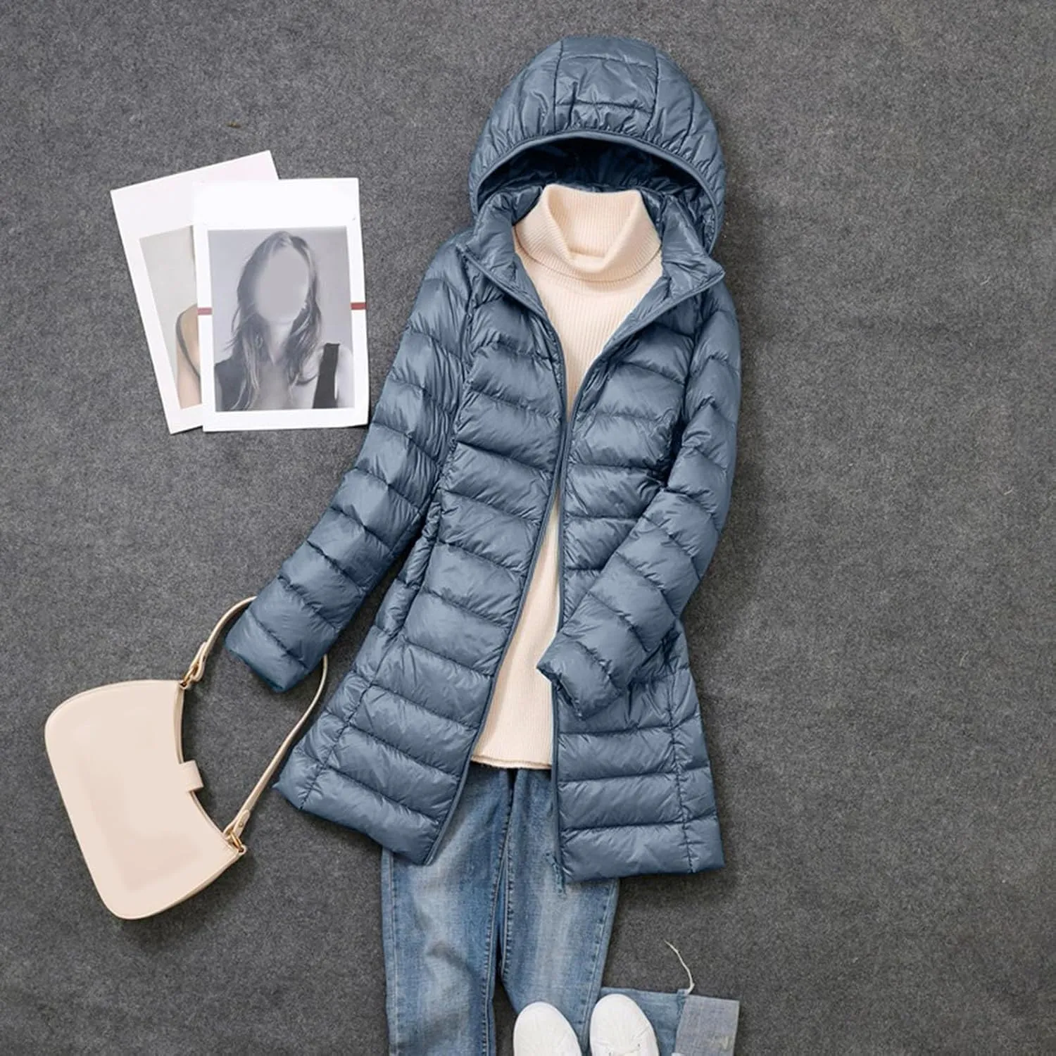 cooki Puffer Jacket Womens Packable Long Slim Fit Lightweight Hooded Down Jacket Quilted Puffer Winter Coats for Women
