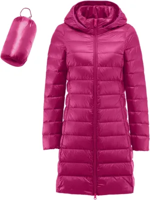 cooki Puffer Jacket Womens Packable Long Slim Fit Lightweight Hooded Down Jacket Quilted Puffer Winter Coats for Women