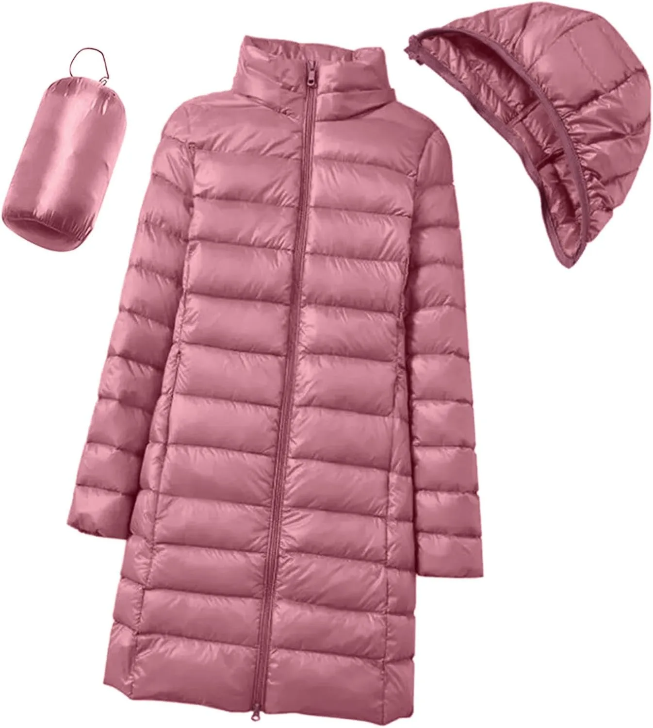 cooki Puffer Jacket Womens Packable Long Slim Fit Lightweight Hooded Down Jacket Quilted Puffer Winter Coats for Women