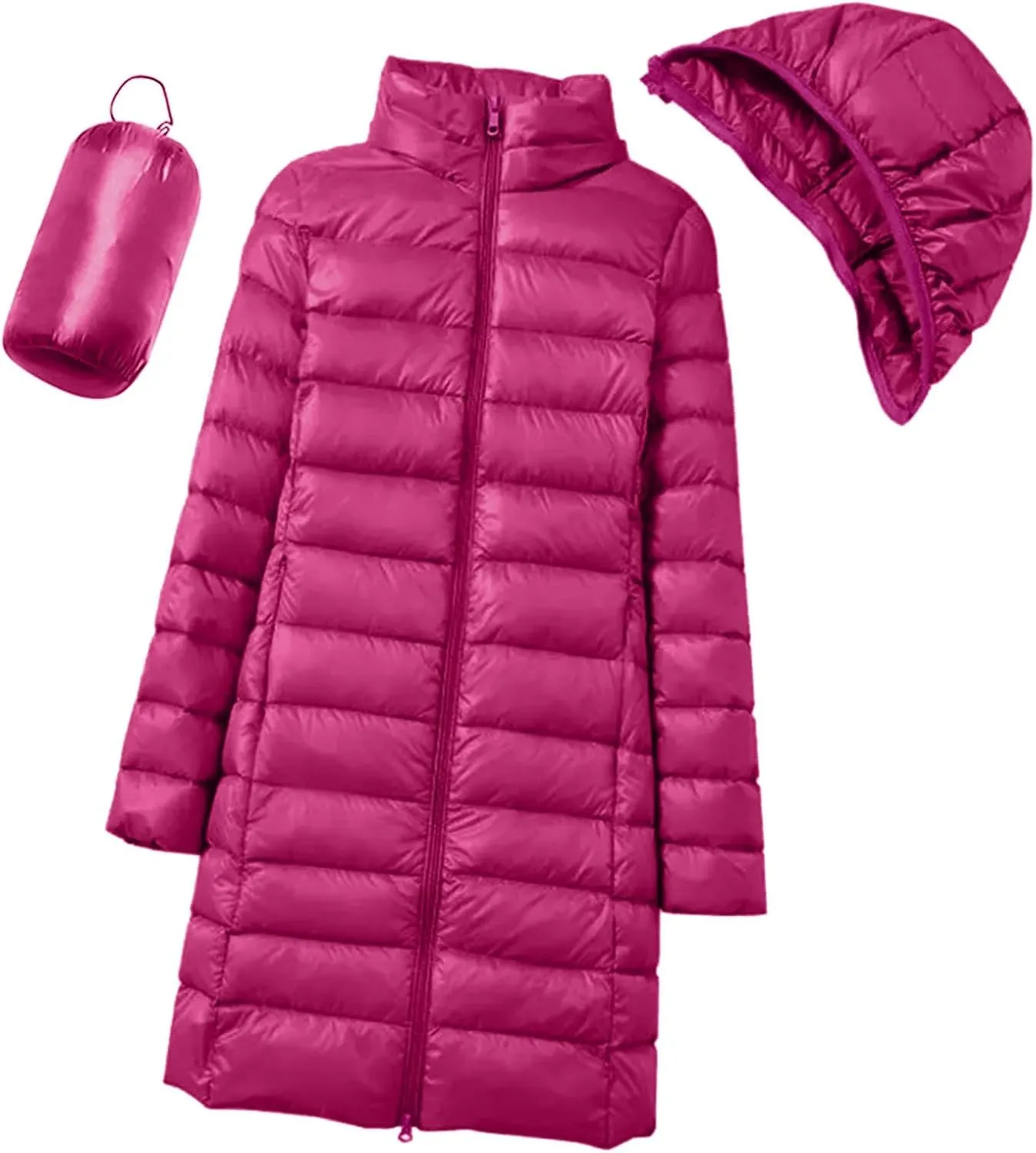 cooki Puffer Jacket Womens Packable Long Slim Fit Lightweight Hooded Down Jacket Quilted Puffer Winter Coats for Women