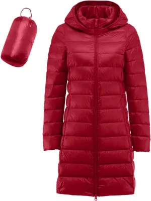 cooki Puffer Jacket Womens Packable Long Slim Fit Lightweight Hooded Down Jacket Quilted Puffer Winter Coats for Women