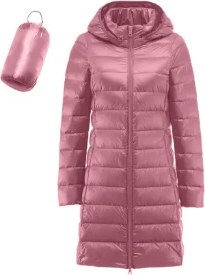 cooki Puffer Jacket Womens Packable Long Slim Fit Lightweight Hooded Down Jacket Quilted Puffer Winter Coats for Women