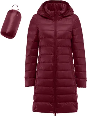 cooki Puffer Jacket Womens Packable Long Slim Fit Lightweight Hooded Down Jacket Quilted Puffer Winter Coats for Women