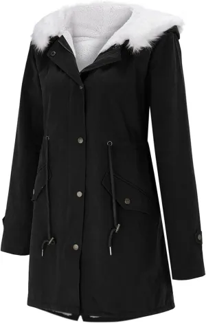 cooki Women's Warm Winter Coat Thicken Fleece Lined Parka Jacket With Hood Waterproof Sherpa Anoraks Hooded Military Jacket