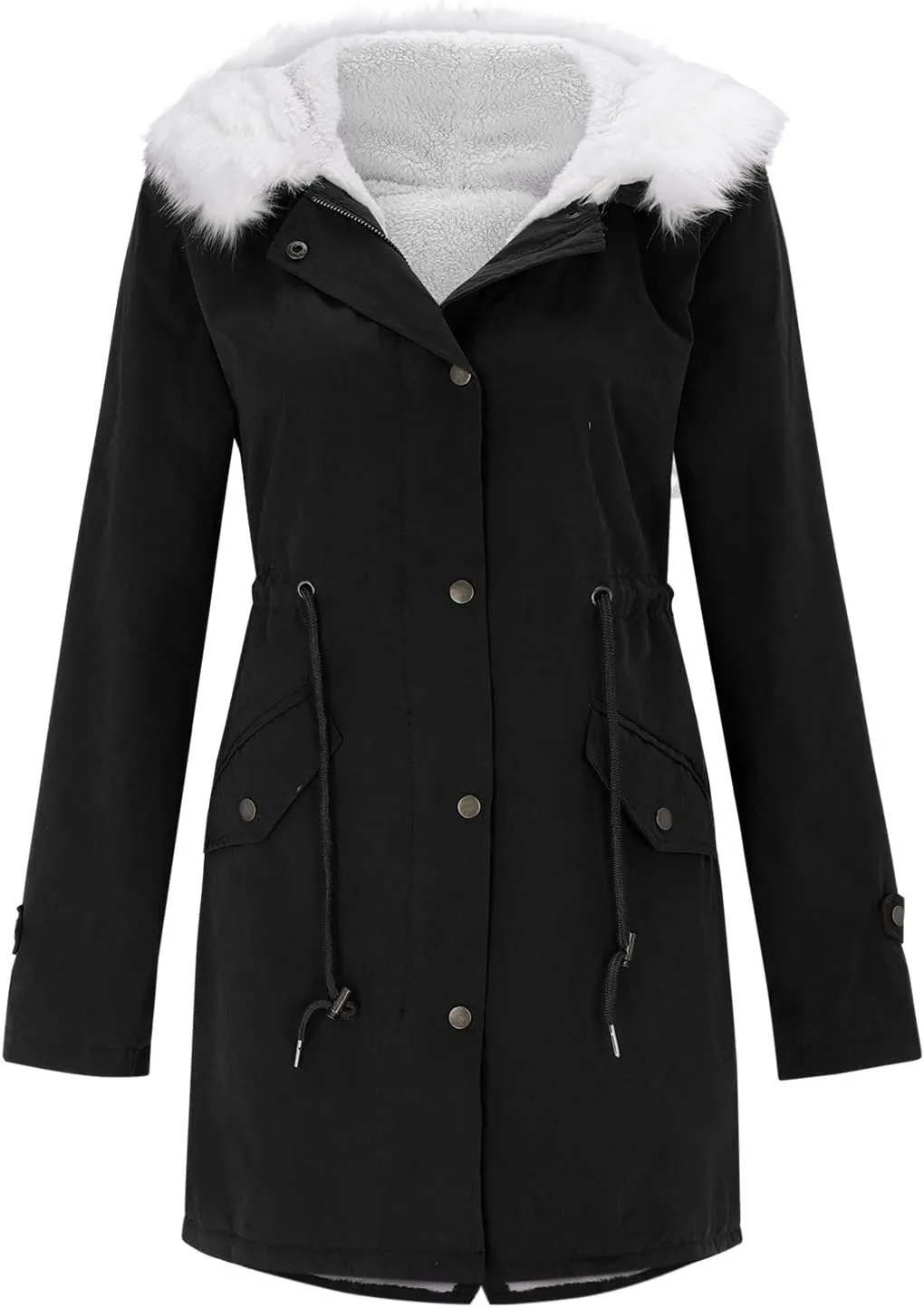 cooki Women's Warm Winter Coat Thicken Fleece Lined Parka Jacket With Hood Waterproof Sherpa Anoraks Hooded Military Jacket
