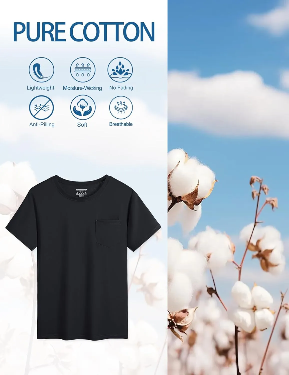 Cotrasen Mens T-Shirts Cotton Short Sleeve Pocket Tee Shirt Casual Crew Neck Moisture Wicking Soft Basic T Shirts