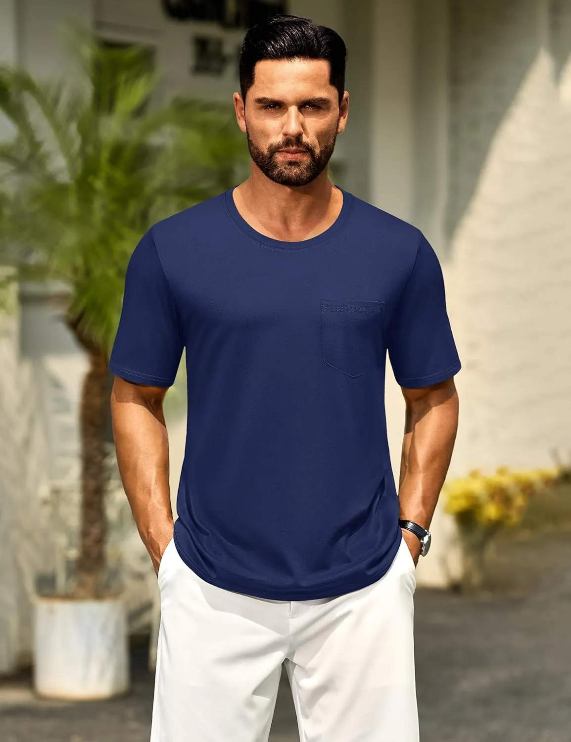 Cotrasen Mens T-Shirts Cotton Short Sleeve Pocket Tee Shirt Casual Crew Neck Moisture Wicking Soft Basic T Shirts