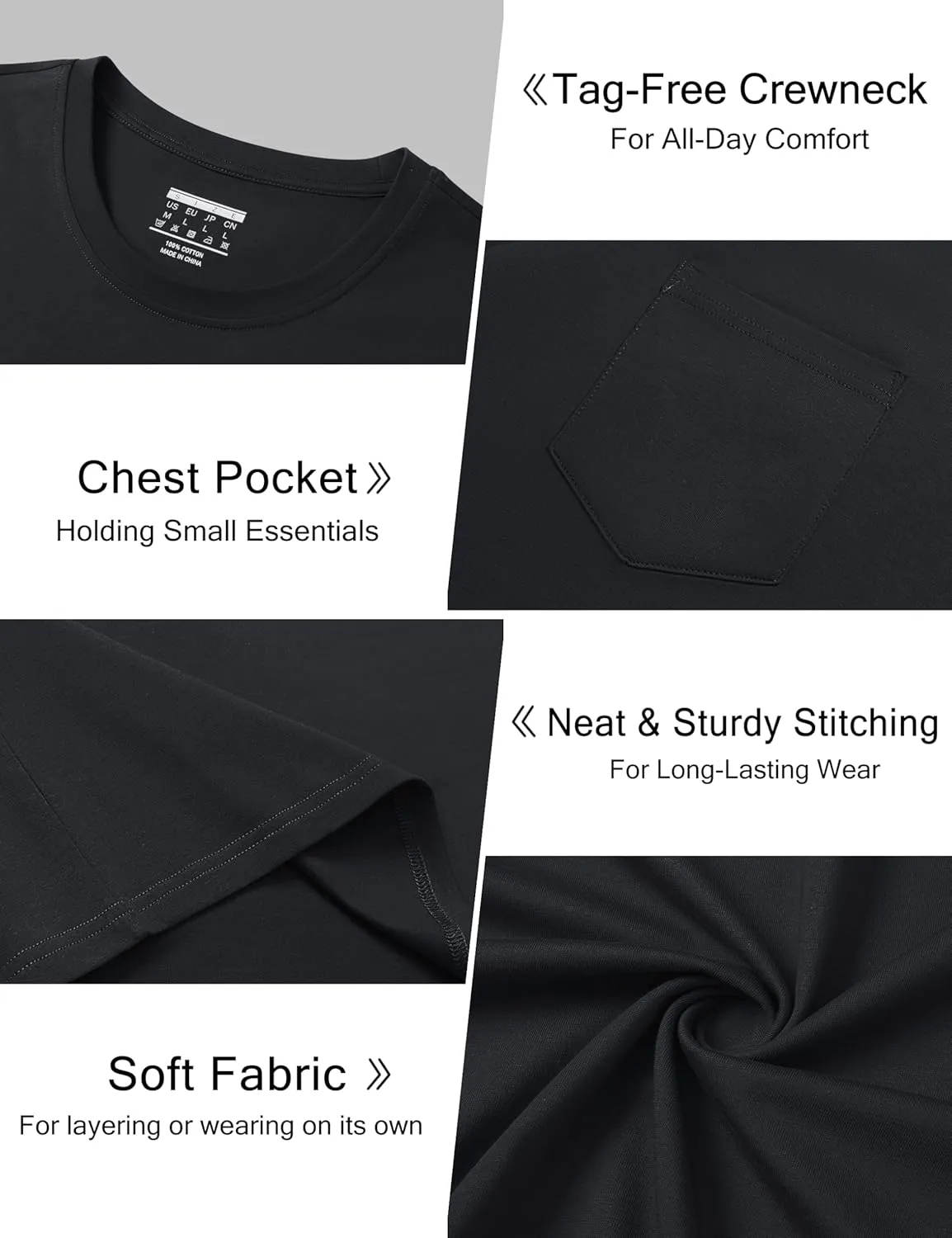 Cotrasen Mens T-Shirts Cotton Short Sleeve Pocket Tee Shirt Casual Crew Neck Moisture Wicking Soft Basic T Shirts
