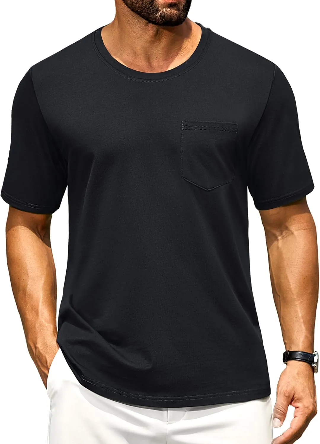 Cotrasen Mens T-Shirts Cotton Short Sleeve Pocket Tee Shirt Casual Crew Neck Moisture Wicking Soft Basic T Shirts