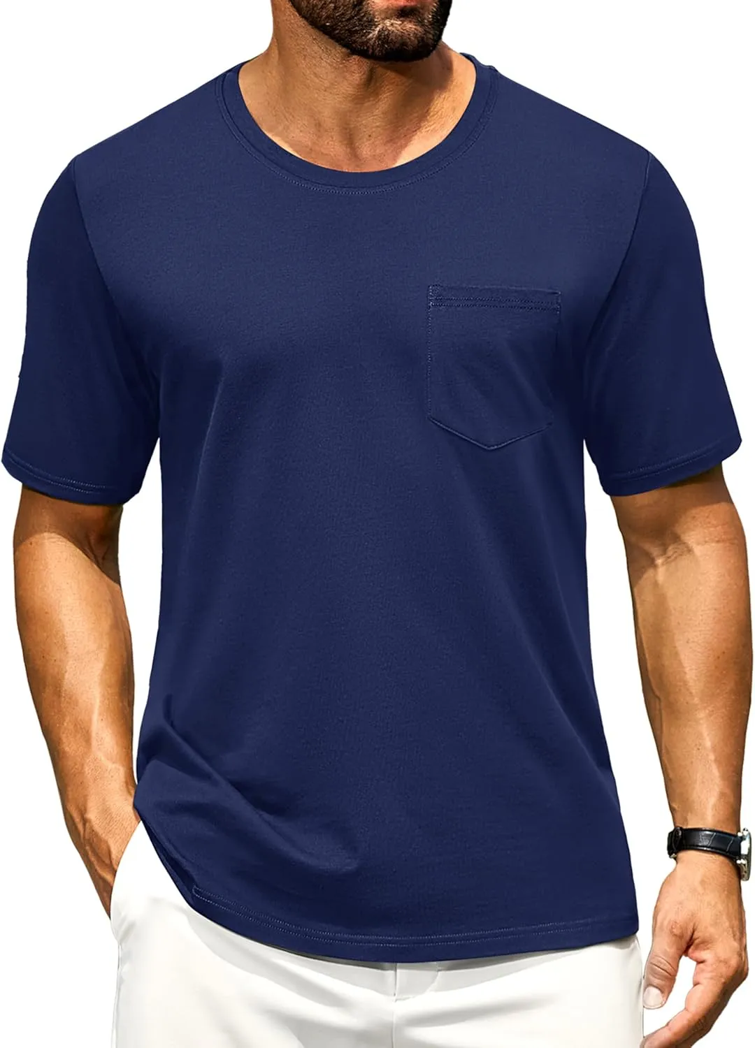 Cotrasen Mens T-Shirts Cotton Short Sleeve Pocket Tee Shirt Casual Crew Neck Moisture Wicking Soft Basic T Shirts