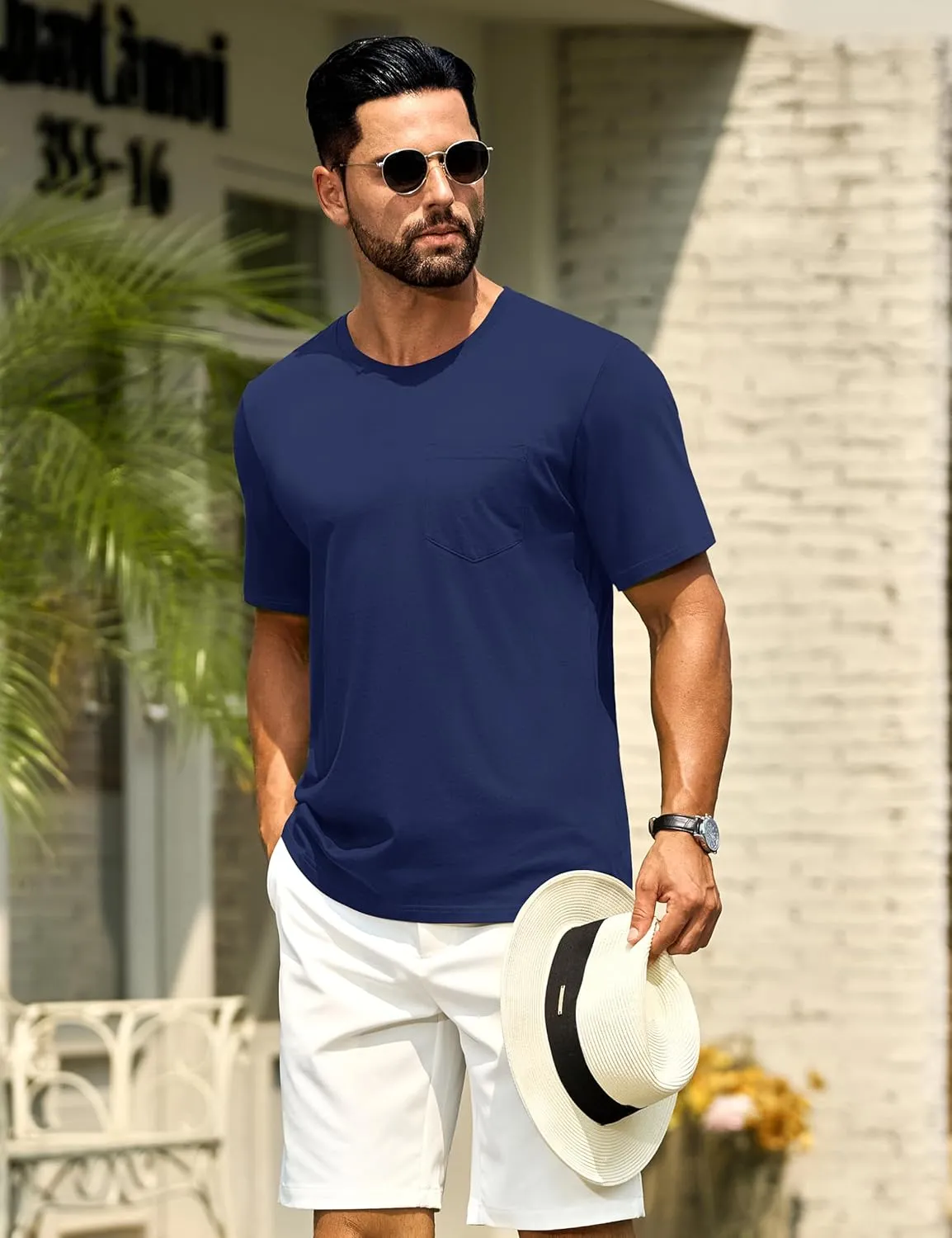 Cotrasen Mens T-Shirts Cotton Short Sleeve Pocket Tee Shirt Casual Crew Neck Moisture Wicking Soft Basic T Shirts