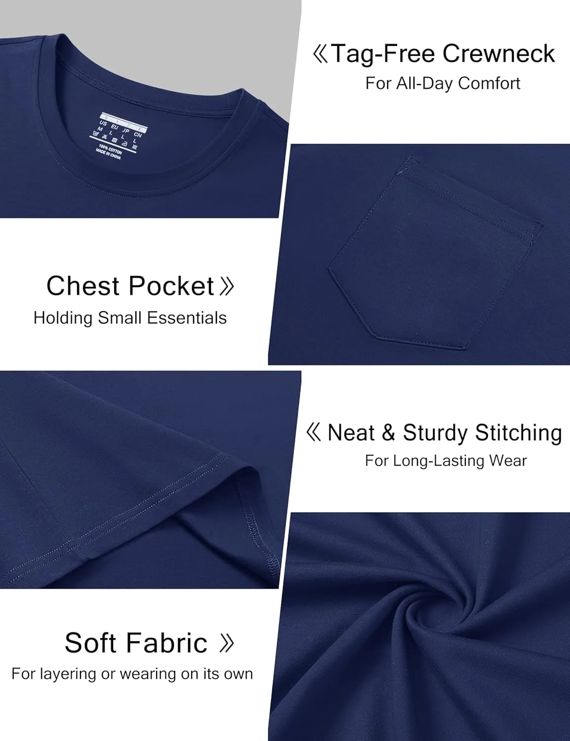 Cotrasen Mens T-Shirts Cotton Short Sleeve Pocket Tee Shirt Casual Crew Neck Moisture Wicking Soft Basic T Shirts