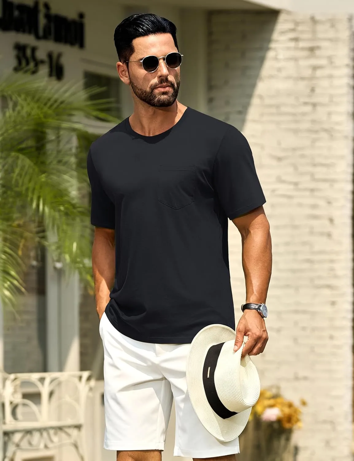 Cotrasen Mens T-Shirts Cotton Short Sleeve Pocket Tee Shirt Casual Crew Neck Moisture Wicking Soft Basic T Shirts