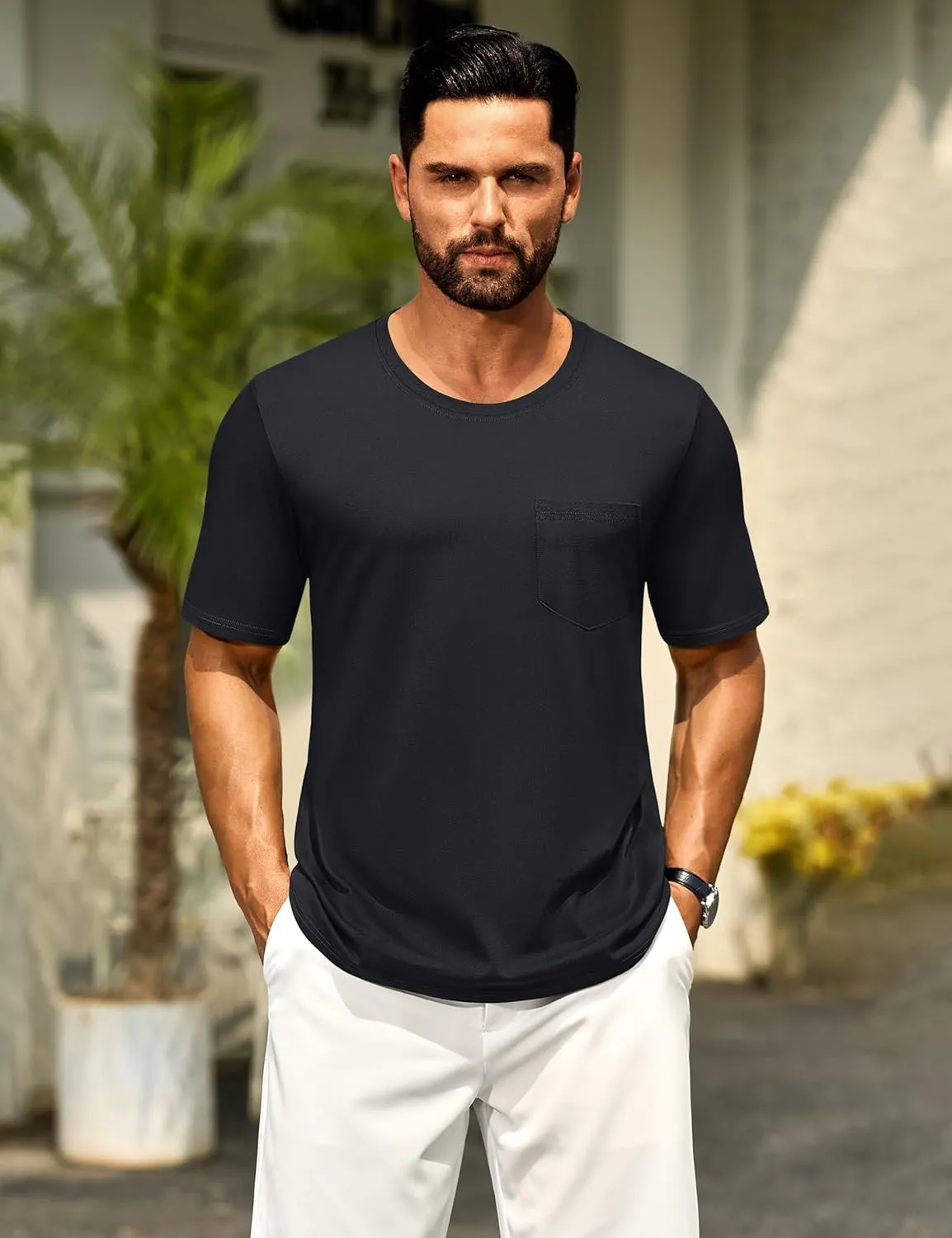Cotrasen Mens T-Shirts Cotton Short Sleeve Pocket Tee Shirt Casual Crew Neck Moisture Wicking Soft Basic T Shirts