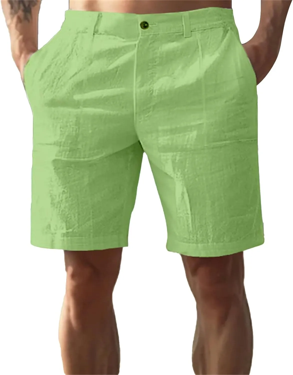 Cotton Linen Shorts for Mens Front Button Elastic Waist Casual Pants 2025 Summer Lightweight Loose Shorts with Pocket