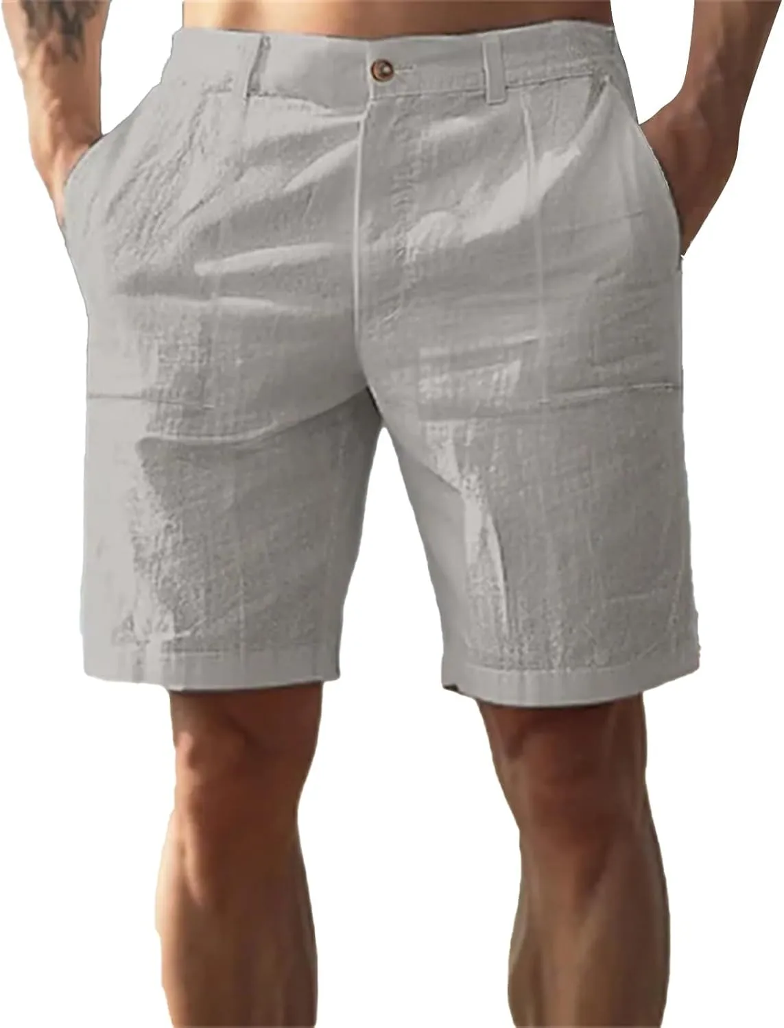 Cotton Linen Shorts for Mens Front Button Elastic Waist Casual Pants 2025 Summer Lightweight Loose Shorts with Pocket