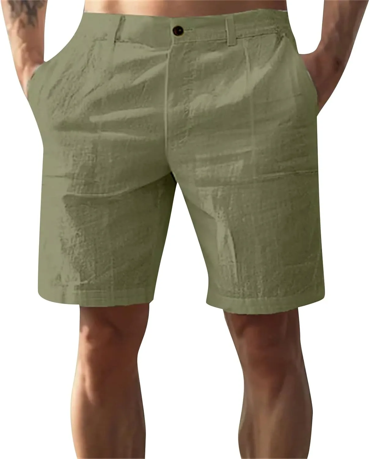 Cotton Linen Shorts for Mens Front Button Elastic Waist Casual Pants 2025 Summer Lightweight Loose Shorts with Pocket