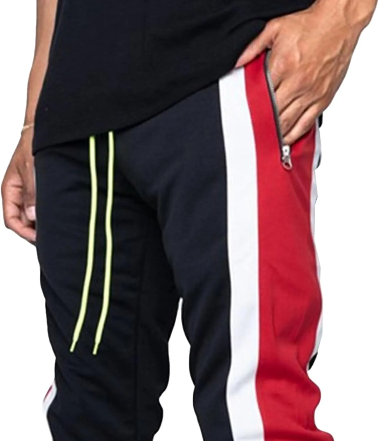 DGHM-JLMY Mens Side Stripe Track Pants Casual Drawstring Waist Ankle Zipper Trousers Slim Fit Stretch Joggers Sweatpants
