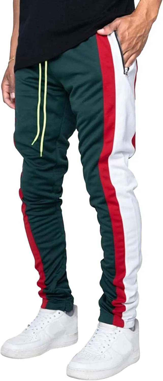 DGHM-JLMY Mens Side Stripe Track Pants Casual Drawstring Waist Ankle Zipper Trousers Slim Fit Stretch Joggers Sweatpants