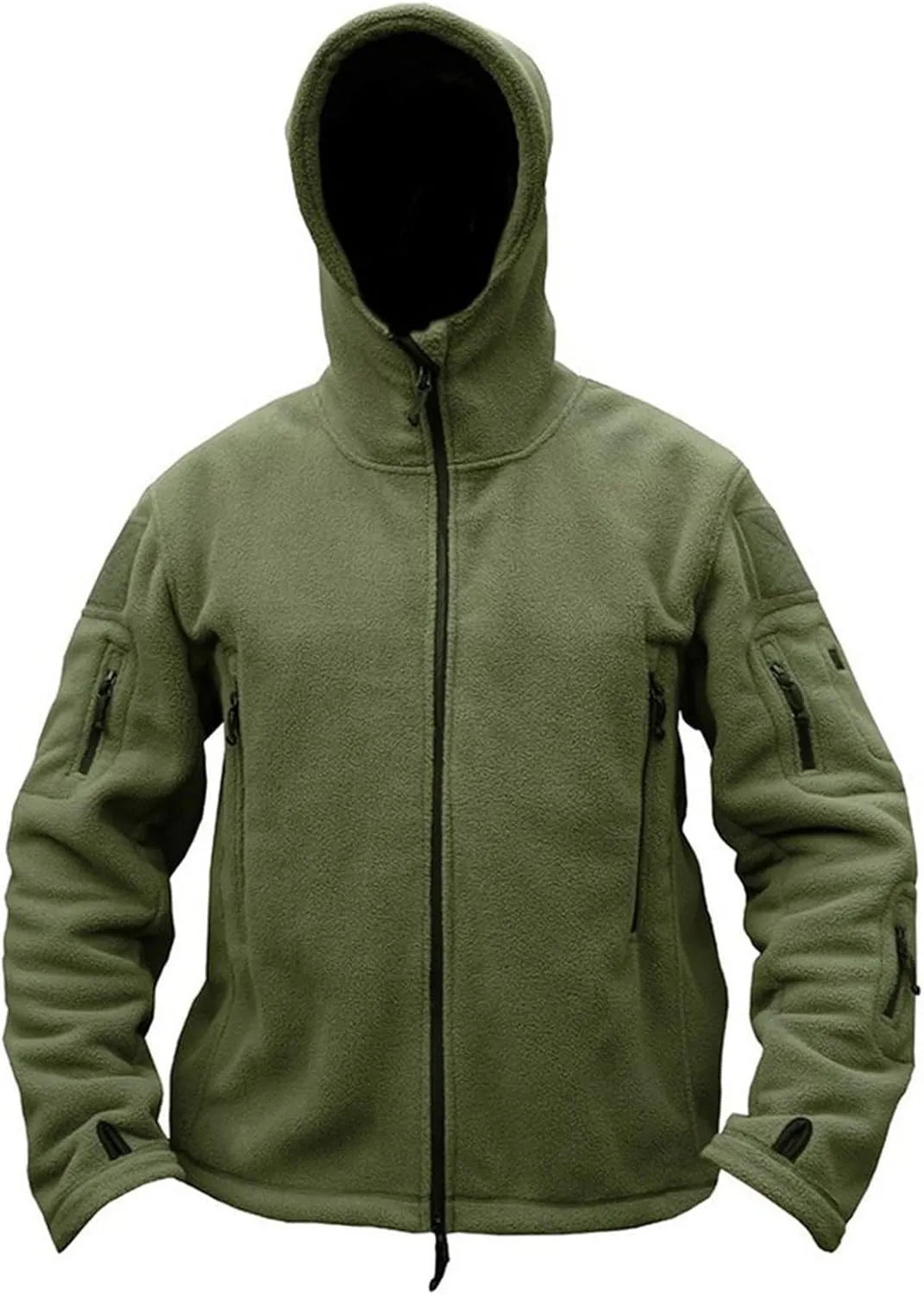 Double Face Fleece Stand Collar Hooded Jacket Mens Polar Fleece Zipper Military Jacket Coat Outdoor Sports Jacket