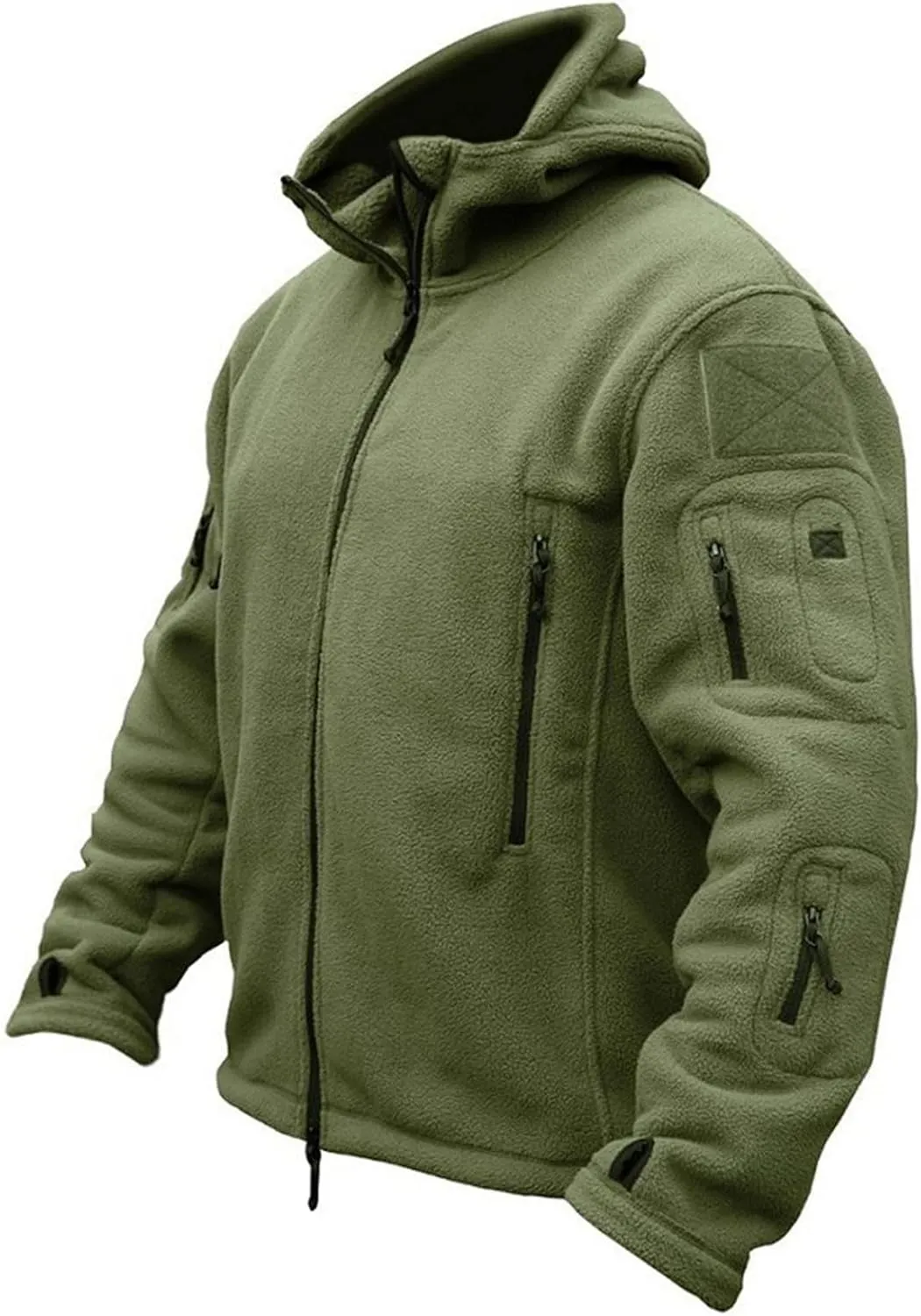 Double Face Fleece Stand Collar Hooded Jacket Mens Polar Fleece Zipper Military Jacket Coat Outdoor Sports Jacket