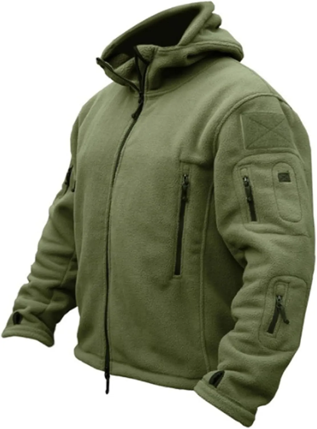 Double Face Fleece Stand Collar Hooded Jacket Mens Polar Fleece Zipper Military Jacket Coat Outdoor Sports Jacket