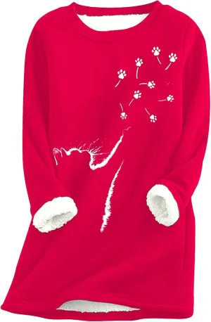 EFOFEI Womens Long Sleeve O Neck Sweatshirt Casual Warm Winter Pullover Sweatshirt Loose Fit Tops
